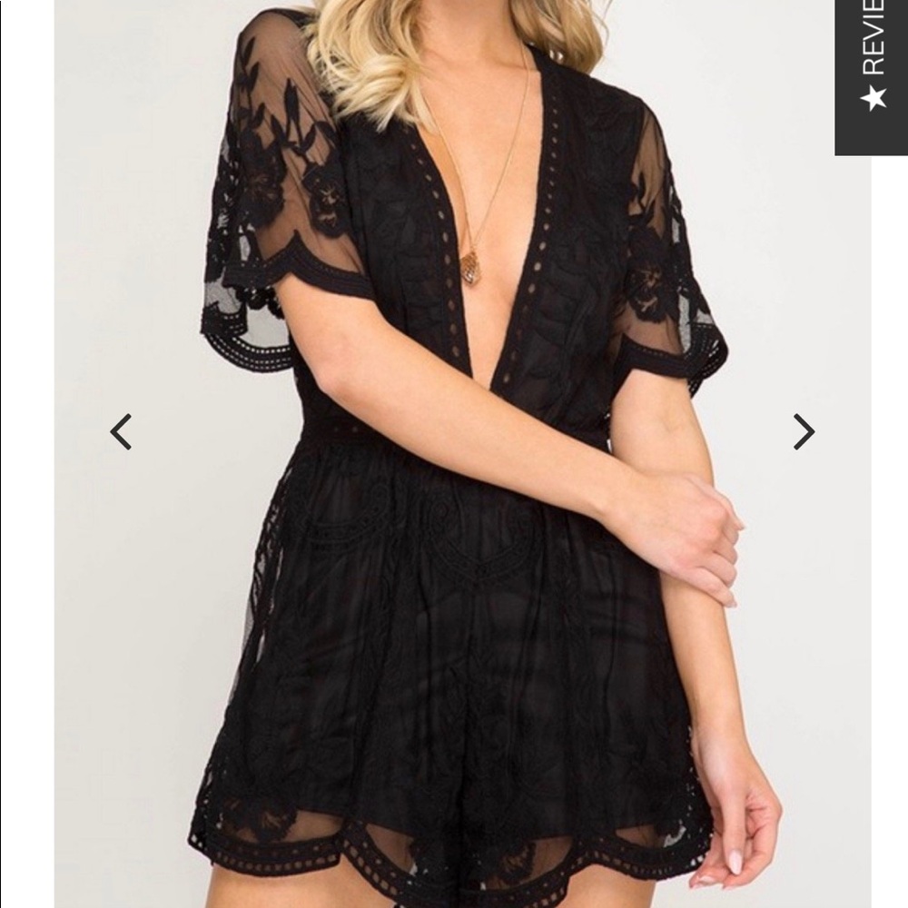 Honey Punch deep v-neck lace romper